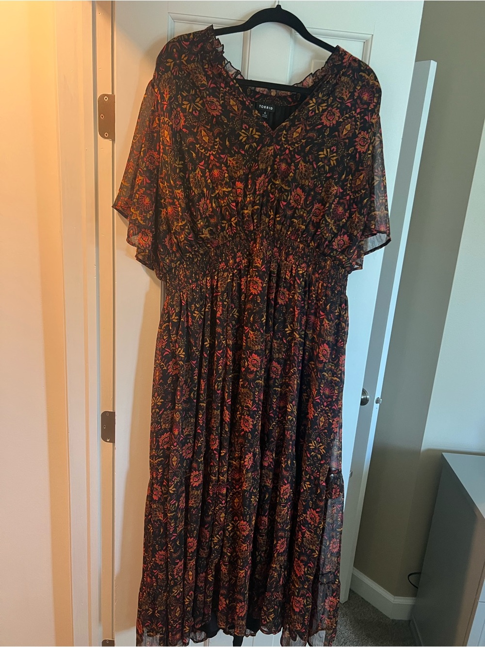torrid Black Maxi Dress with Pink & Orange Floral Print